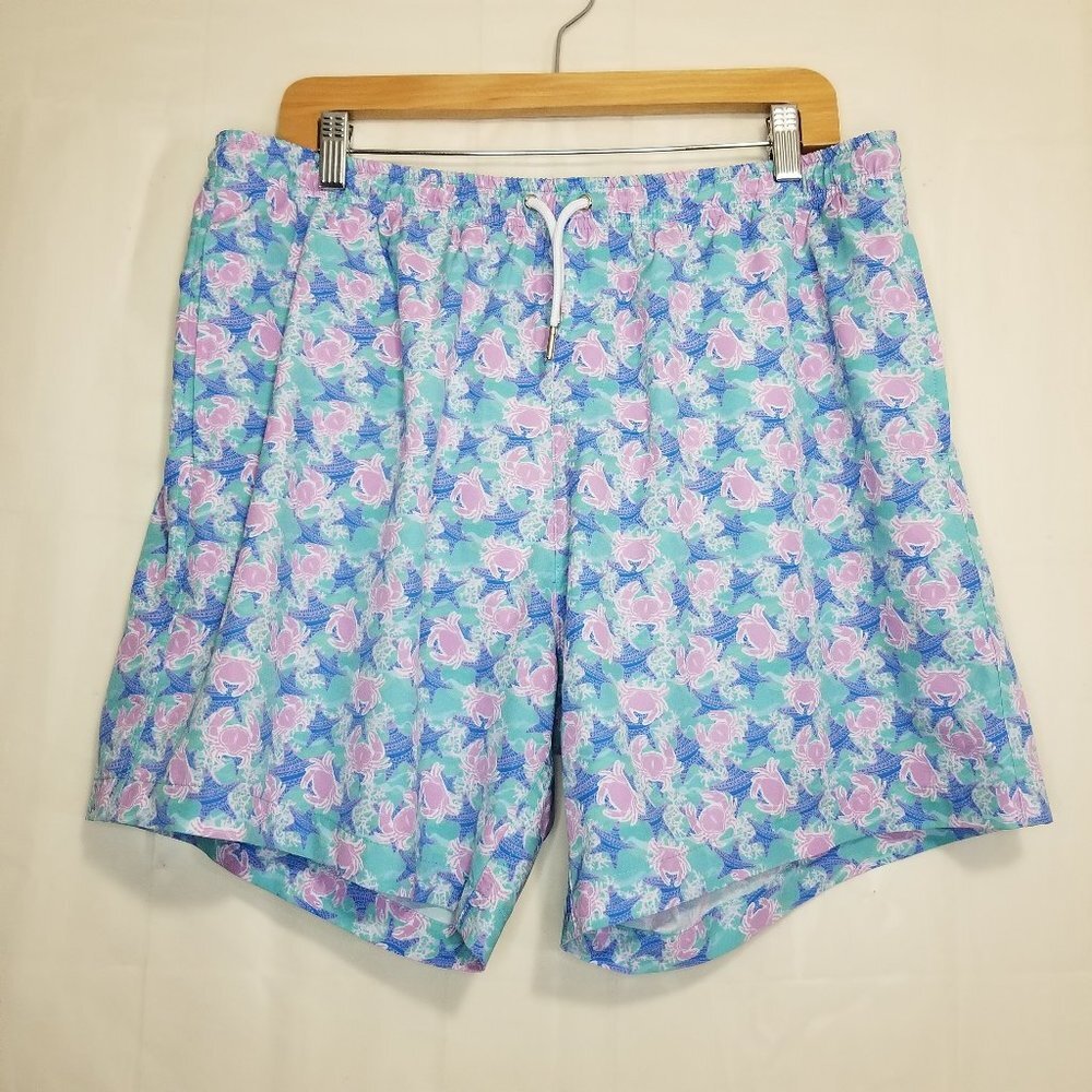 Bermies Men's Swim Trunks Crab print light blue size XL elastic drawstring short